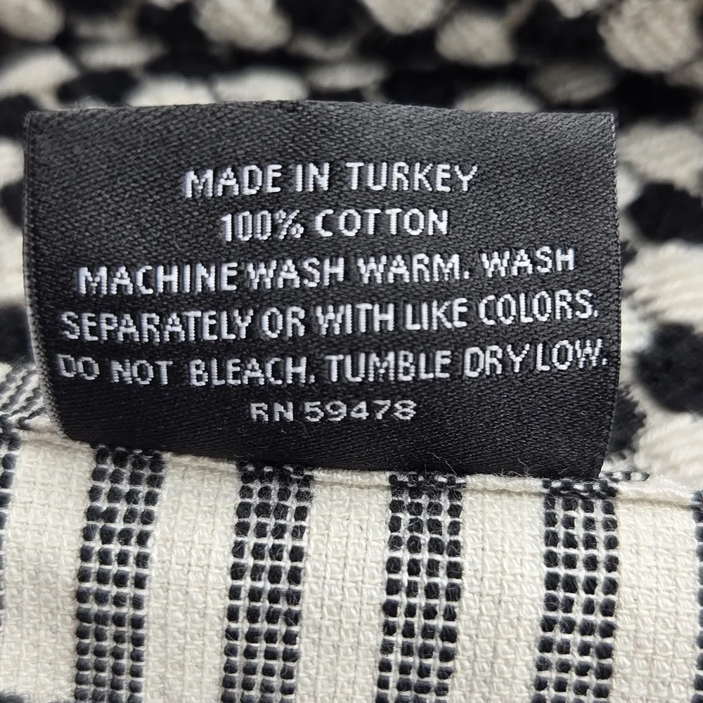 Rachel Zoe 4pc Turkish Cotton Towel Set Black Ecru Raised Dots 2 Bath 2 Hand